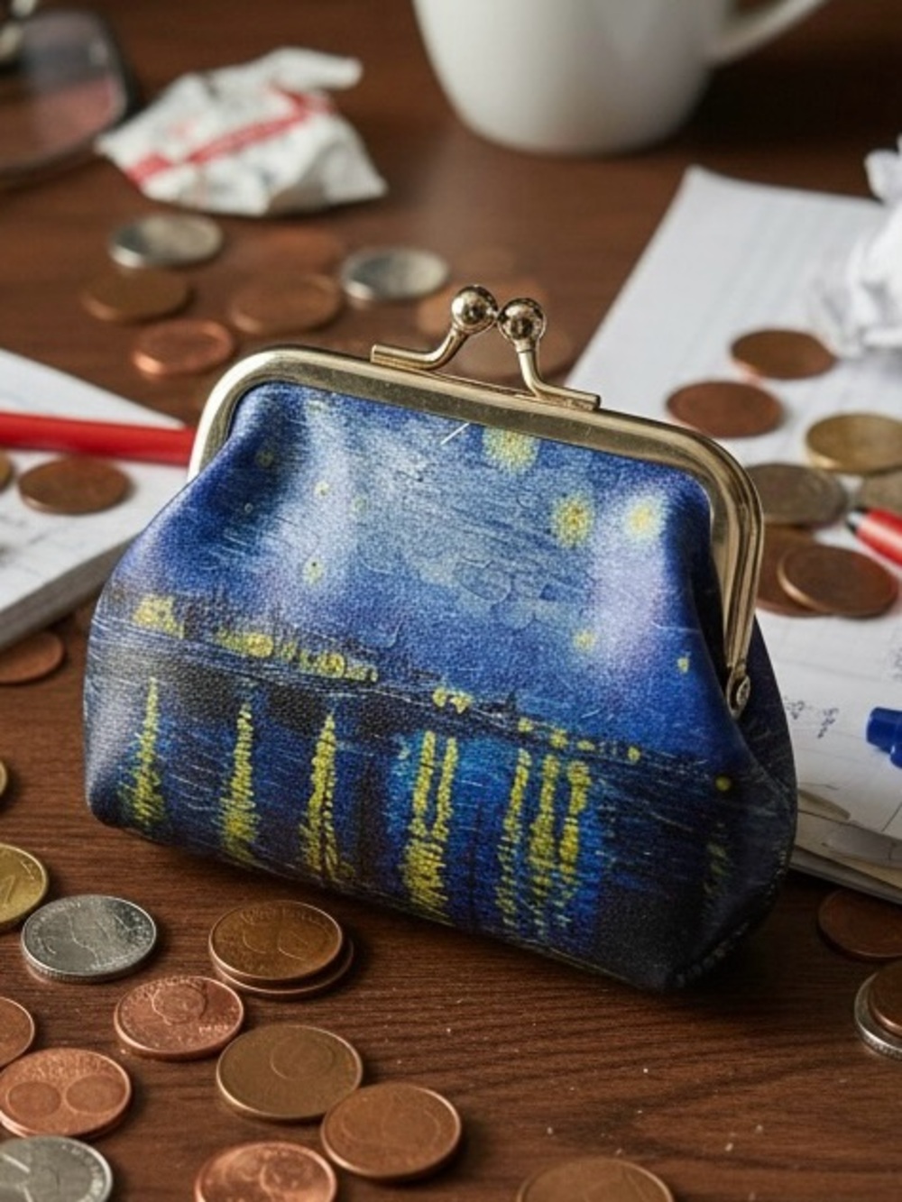 Van Gogh Starry Night Over the Rhone Coin Purse Clasp Wallet Small Pouch
